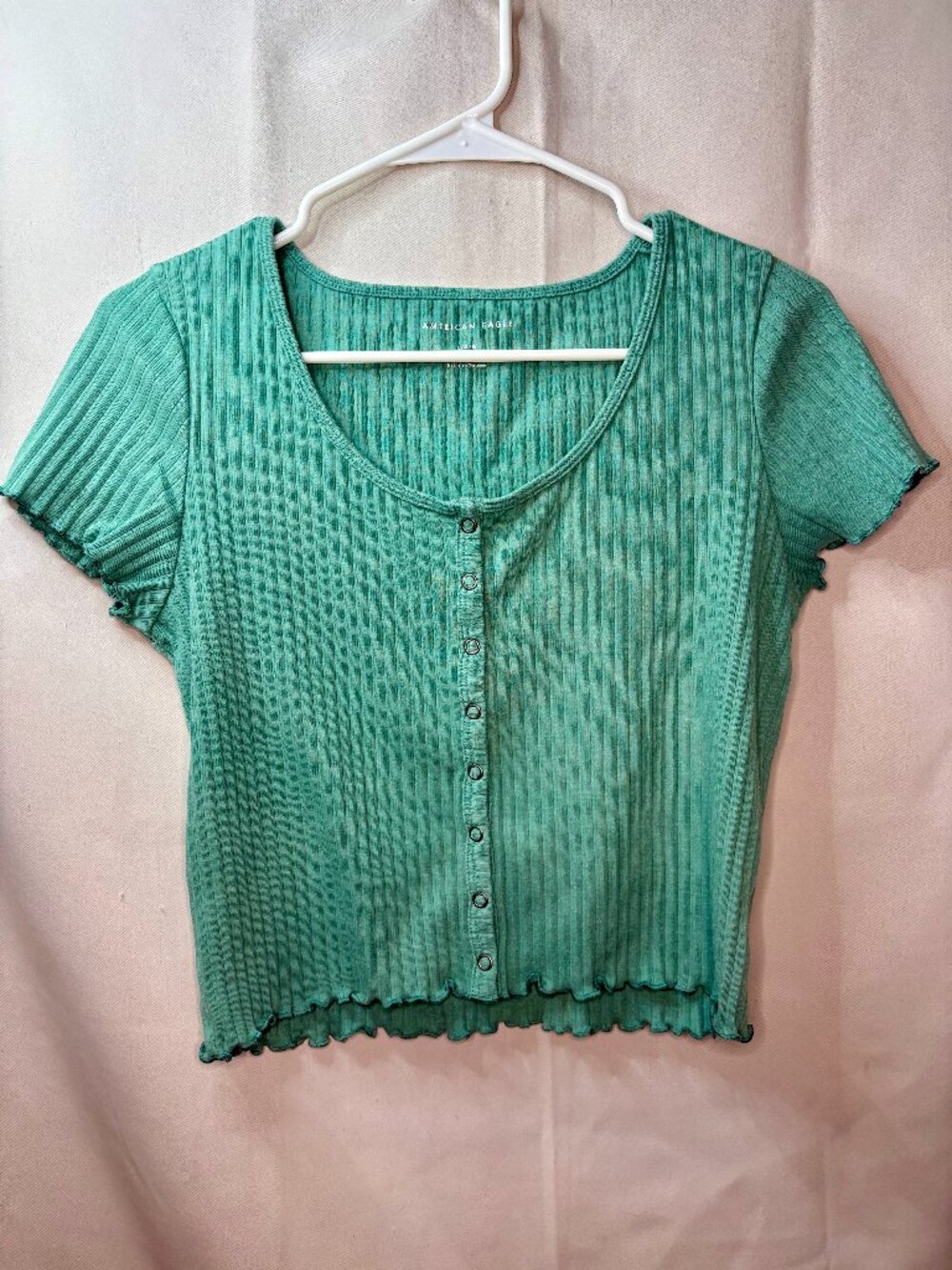 Junior's Women's American Eagle Size L - Green Short Sleeve Crop Shirt Top